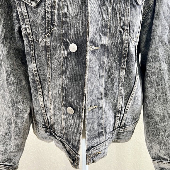 Vintage 80s 90s Rock Wear LA Sz Medium Grey Wash Denim Jean Jacket Button Back - Picture 3 of 15